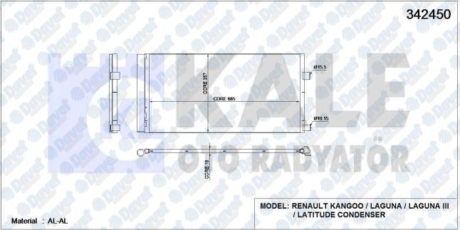 KALE 342450 Klima Radyatoru Renault Laguna Coupe / Laguna Iii / Grandtour / Latitude 2.0 16v Turbo / 1.5 Dci / 2.0 Dci / 07-> (Al/Al) (Kurutucu Ile)